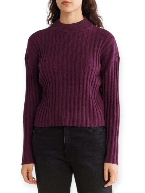 Madewell Sweaters - Madewell Plum Purple Ribbed Mockneck Cropped Wool Blend Sweater XL
